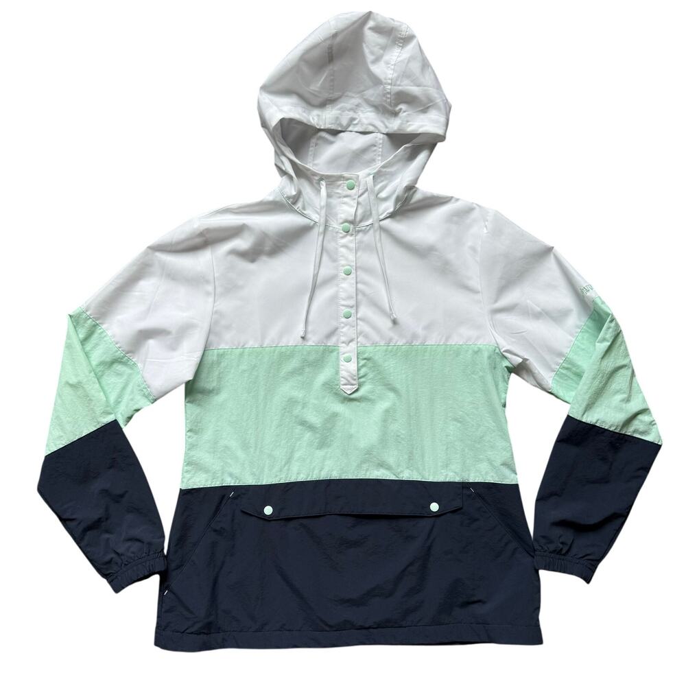 Columbia PFG Colorblock Hooded Anorak Pullover Jacket White Mint Navy Size S